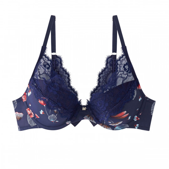 Soutien-gorge ampliforme coque moulée imprimé bleu Espiègle