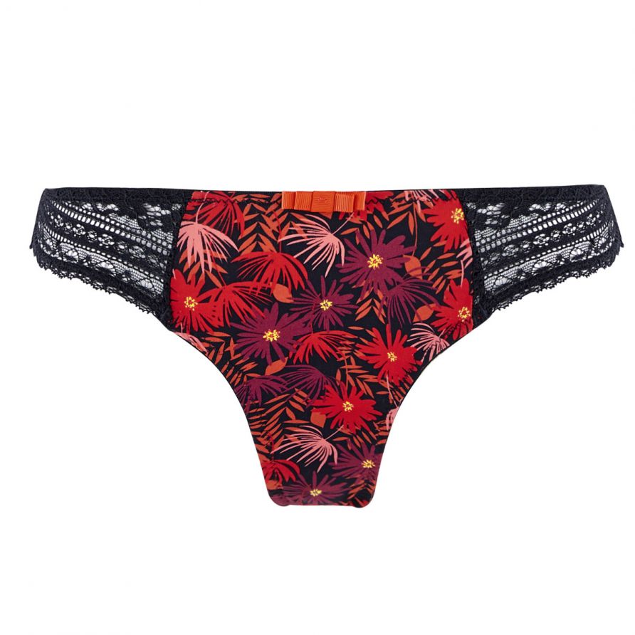 Tanga coquelicot/noir Tropical