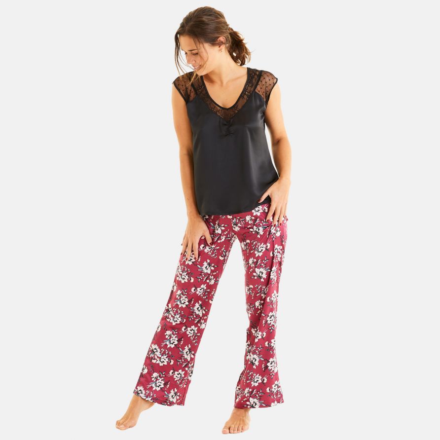 Pantalon de pyjama bordeaux Pivoine