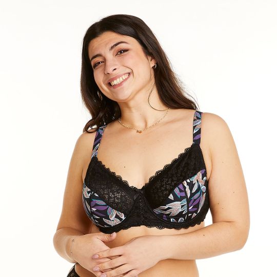 Soutien-gorge à armatures grand maintien noir/parme Elisa