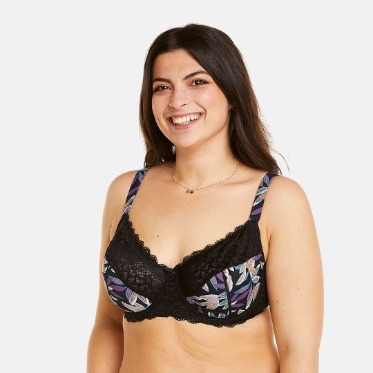 Soutien-gorge à armatures grand maintien noir/parme Elisa